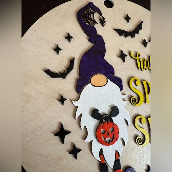 Hand Crafted Wooden "Happy Spooky Season “ Gnome Door Hanger Laser Cut - Picture 6 of 15